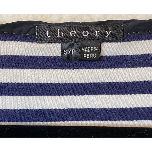 THEORY Striped Blue White Cotton Blend T-shirt Dress with Silk Trim Size‎ S - Picture 3 of 9